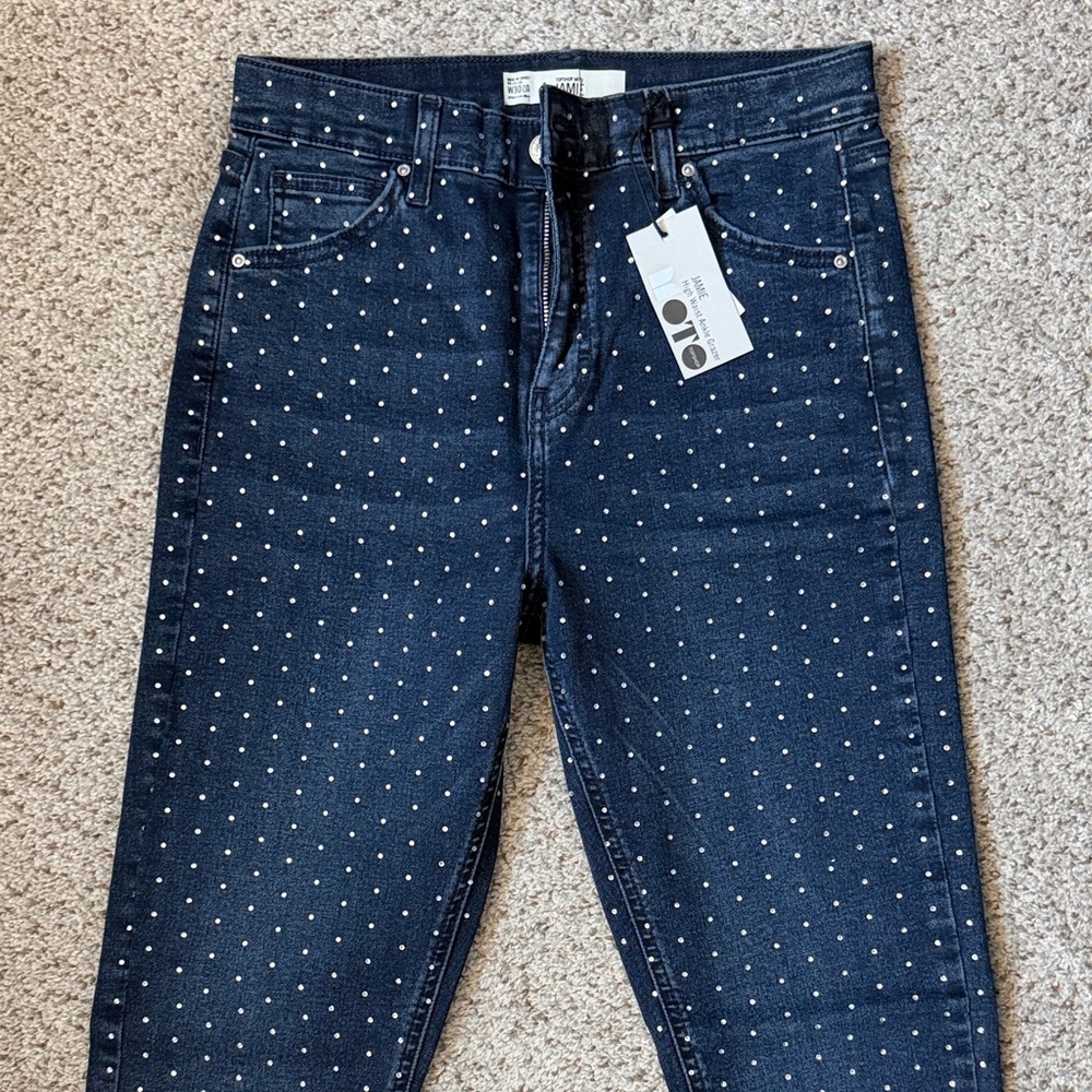 Topshop Dark Blue Rhinestone Skinny Jeans